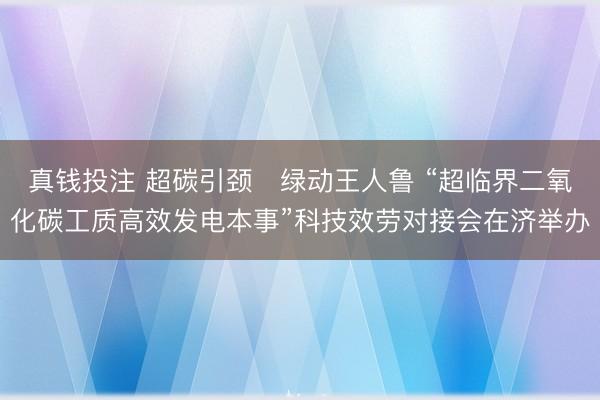真钱投注 超碳引颈・绿动王人鲁 “超临界二氧化碳工质高效发电本事”科技效劳对接会在济举办