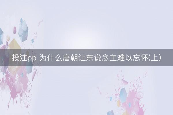 投注pp 为什么唐朝让东说念主难以忘怀(上)