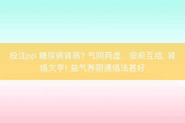 投注pp 糖尿病肾病? 气阴两虚、痰瘀互结， 肾络欠亨! 益气养阴通络法甚好
