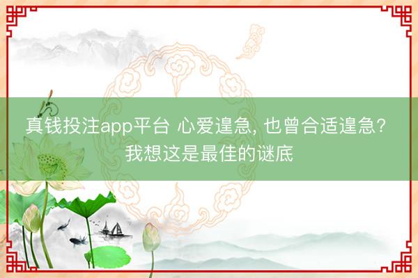 真钱投注app平台 心爱遑急， 也曾合适遑急? 我想这是最佳的谜底