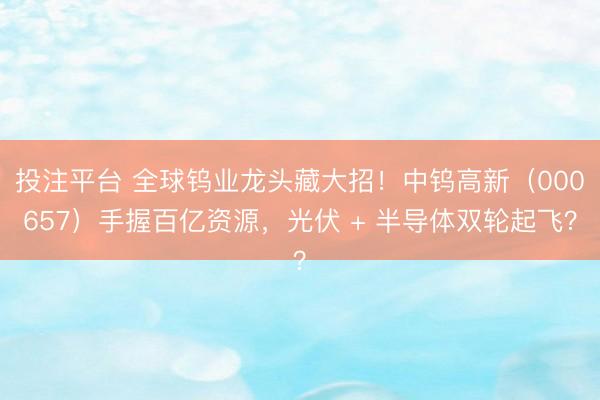 投注平台 全球钨业龙头藏大招！中钨高新（000657）手握百亿资源，光伏 + 半导体双轮起飞？