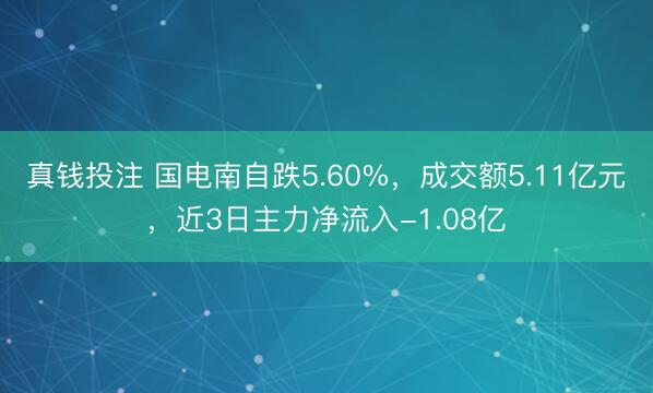 真钱投注 国电南自跌5.60%，成交额5.11亿元，近3日主力净流入-1.08亿