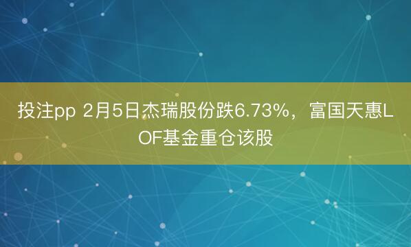 投注pp 2月5日杰瑞股份跌6.73%,富国天惠LOF基金重仓该股
