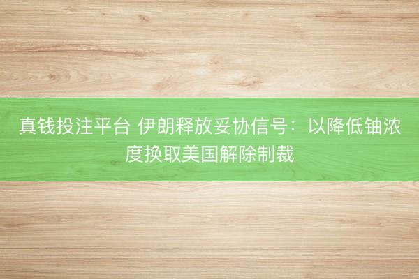真钱投注平台 伊朗释放妥协信号:以降低铀浓度换取美国解除制裁