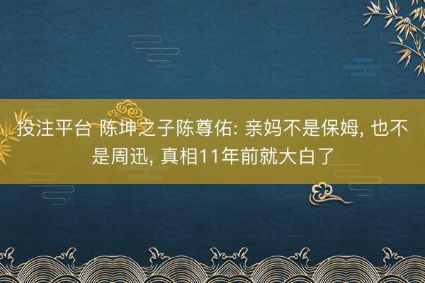 投注平台 陈坤之子陈尊佑: 亲妈不是保姆, 也不是周迅, 真相11年前就大白了