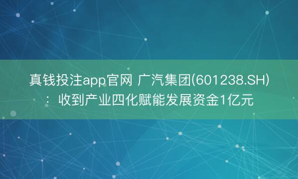 真钱投注app官网 广汽集团(601238.SH)：收到产业四化赋能发展资金1亿元