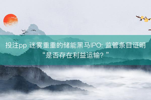投注pp 迷雾重重的储能黑马IPO: 监管条目证明“是否存在利益运输? ”