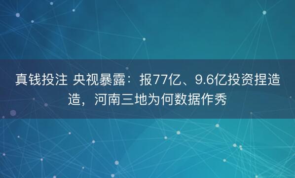 真钱投注 央视暴露：报77亿、9.6亿投资捏造造，河南三地为何数据作秀
