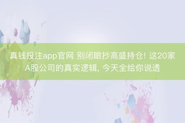 真钱投注app官网 别闭眼抄高盛持仓! 这20家A股公司的真实逻辑, 今天全给你说透