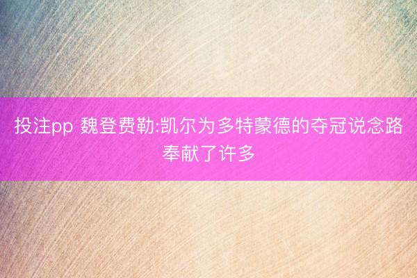 投注pp 魏登费勒:凯尔为多特蒙德的夺冠说念路奉献了许多