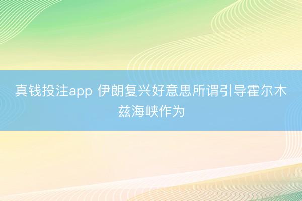 真钱投注app 伊朗复兴好意思所谓引导霍尔木兹海峡作为