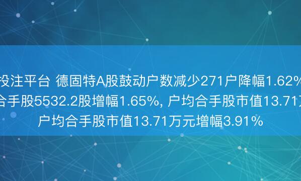 投注平台 德固特A股鼓动户数减少271户降幅1.62%， 畅达A股户均合手股5532.2股增幅1.65%， 户均合手股市值13.71万元增幅3.91%