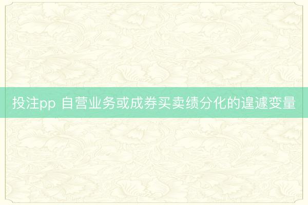 投注pp 自营业务或成券买卖绩分化的遑遽变量