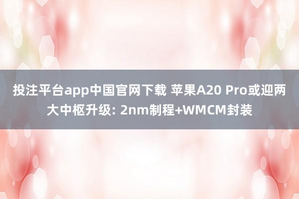 投注平台app中国官网下载 苹果A20 Pro或迎两大中枢升级: 2nm制程+WMCM封装
