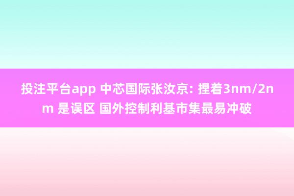 投注平台app 中芯国际张汝京: 捏着3nm/2nm 是误区 国外控制利基市集最易冲破