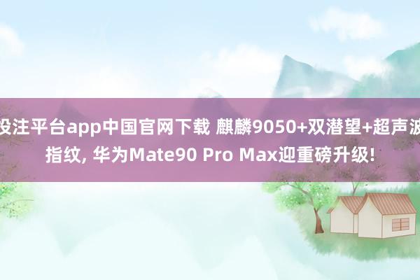 投注平台app中国官网下载 麒麟9050+双潜望+超声波指纹， 华为Mate90 Pro Max迎重磅升级!