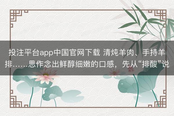投注平台app中国官网下载 清炖羊肉、手持羊排……思作念出鲜醇细嫩的口感，先从“排酸”说