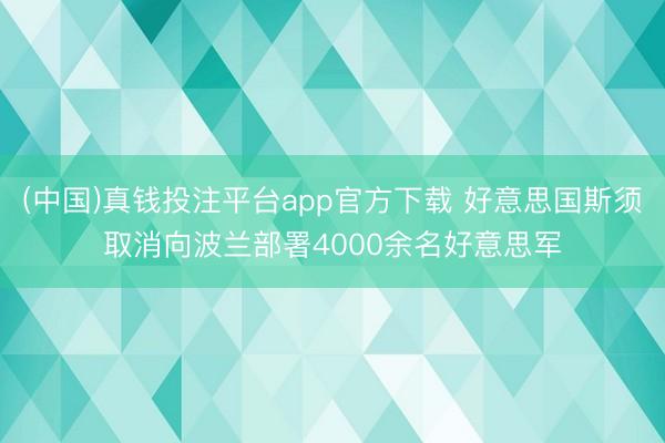 (中国)真钱投注平台app官方下载 好意思国斯须取消向波兰部署4000余名好意思军