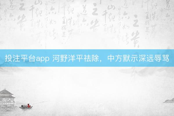 投注平台app 河野洋平祛除，中方默示深远辱骂