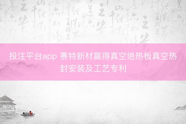 投注平台app 赛特新材赢得真空绝热板真空热封安装及工艺专利