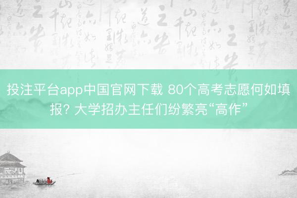 投注平台app中国官网下载 80个高考志愿何如填报? 大学招办主任们纷繁亮“高作”